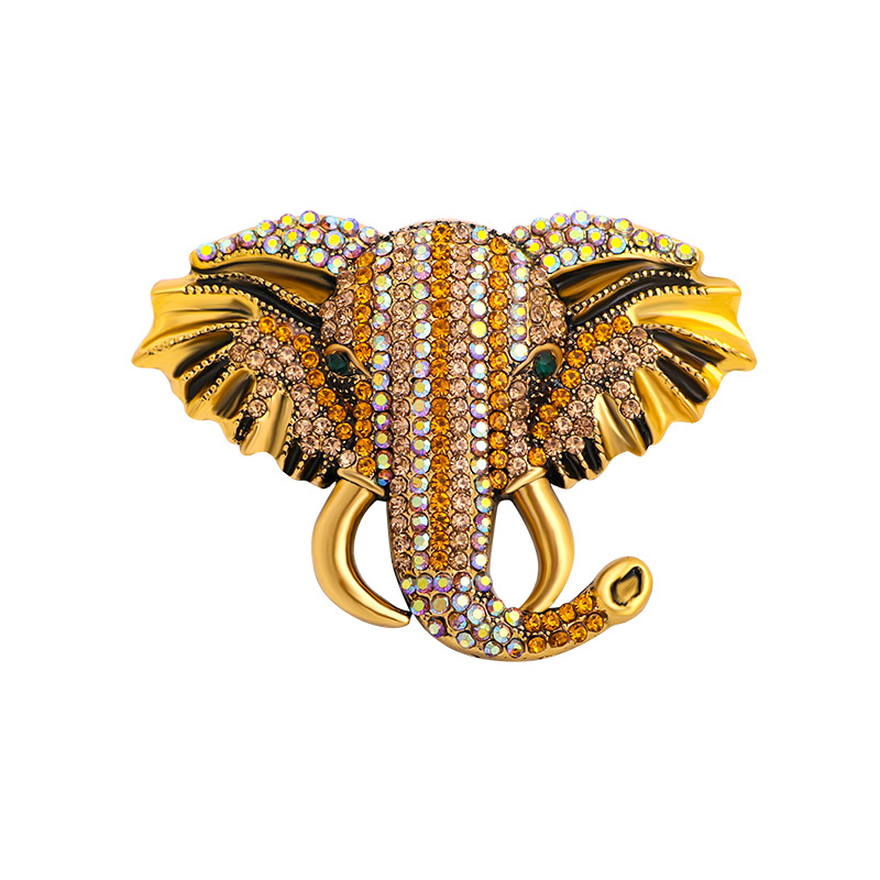 Fashion Full Rhinestone Elephant Brooch Rhinestone Animal Brooch Retro Brooch Coffee - Shop at LoveMi
