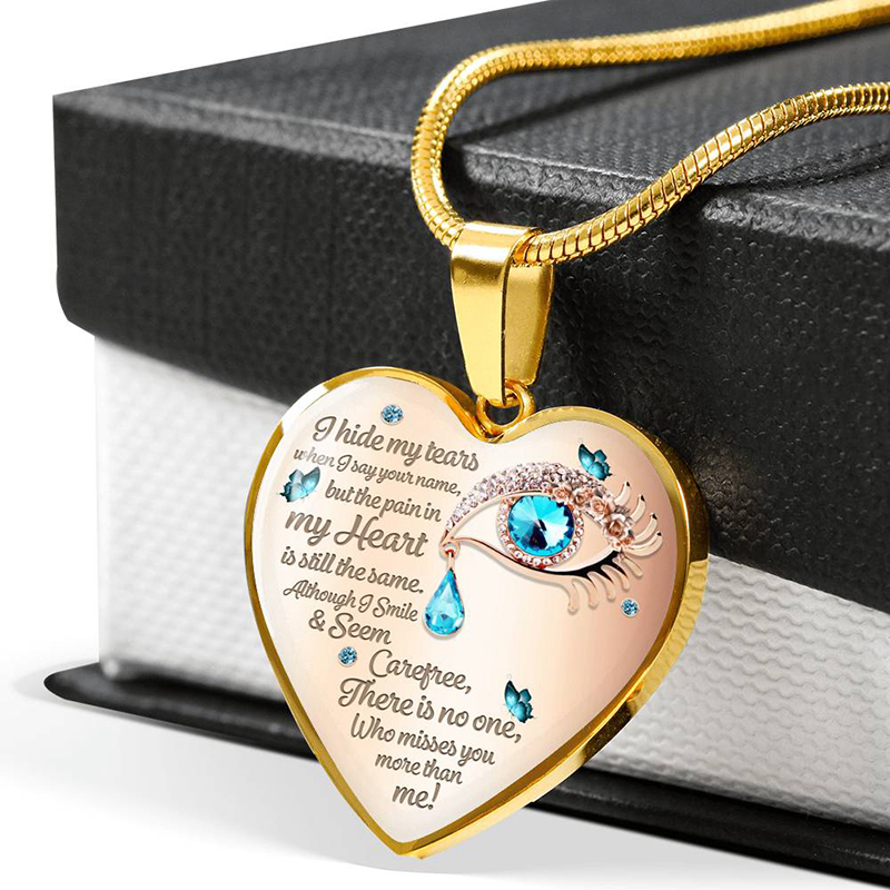 Blue Tearful Eyes Heart Pendant Epoxy Necklace For Women Men Memorial Jewelry