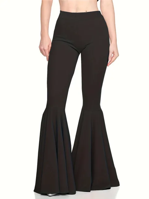 Women Knit High Waist Flared Bell Bottom Pants Solid