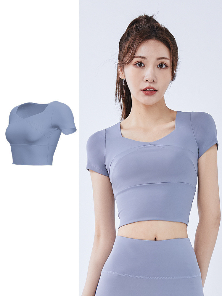 Yoga Clothing Short Sleeve Cropped Navel Quick Dry Top Short Bodysuit