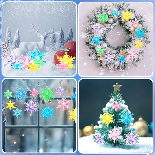60PcsChristmas Winter Snowflake Ornaments Winter SnowflakeHanging Snowflake Ornaments For Tree, Crystal Pendants With Rope, For Holiday Party DIY Decor,Multicolor 3