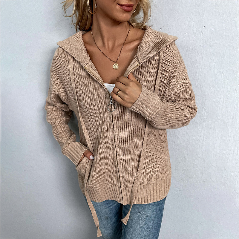 Hooded Zipper European And American Knitwear Jacket
