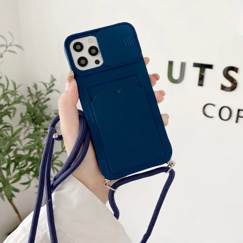 Solid Color Card Lanyard Style Integrated Sliding Window Phone Case