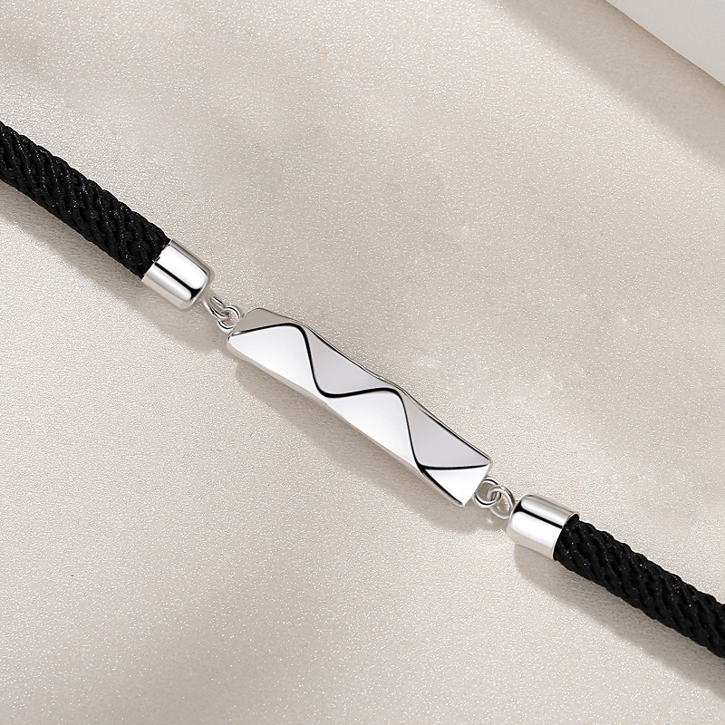 Sterling Silver Diamond-shaped Couple Niche Design Braided Bracelet