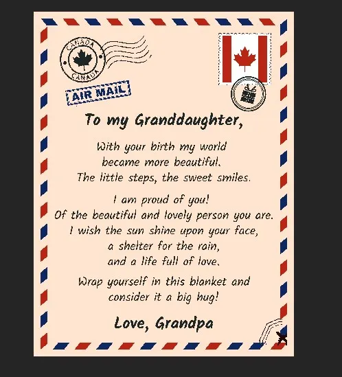 Envelope Letter Writing Flannel Blanket Love Grandpa - Shop at LoveMi