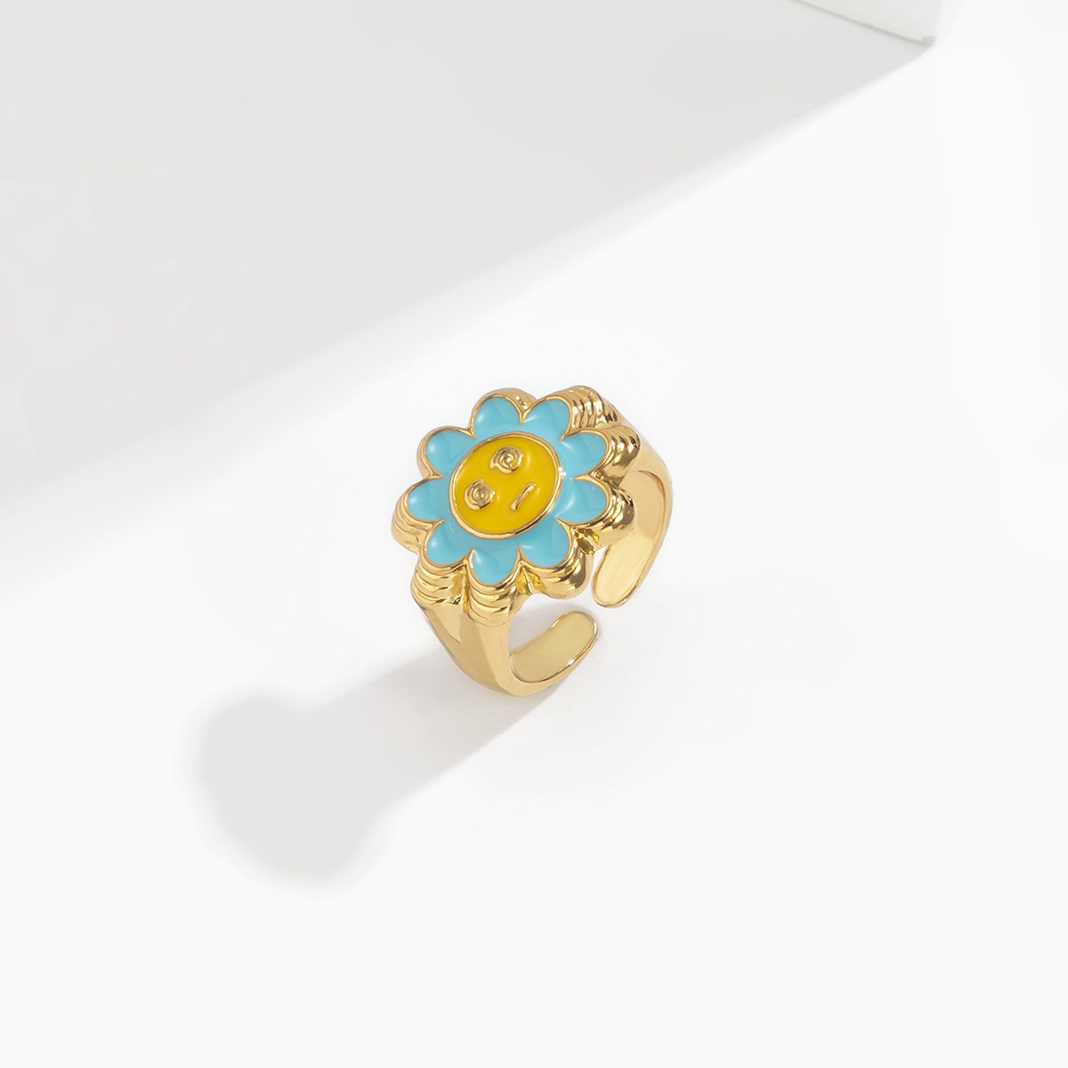 Sun Flower Ring Retro Geometric Smiley Ring