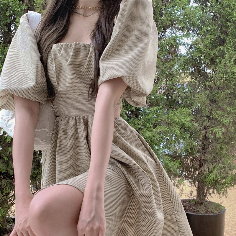 Women's Plaid Cutout Waist Dress