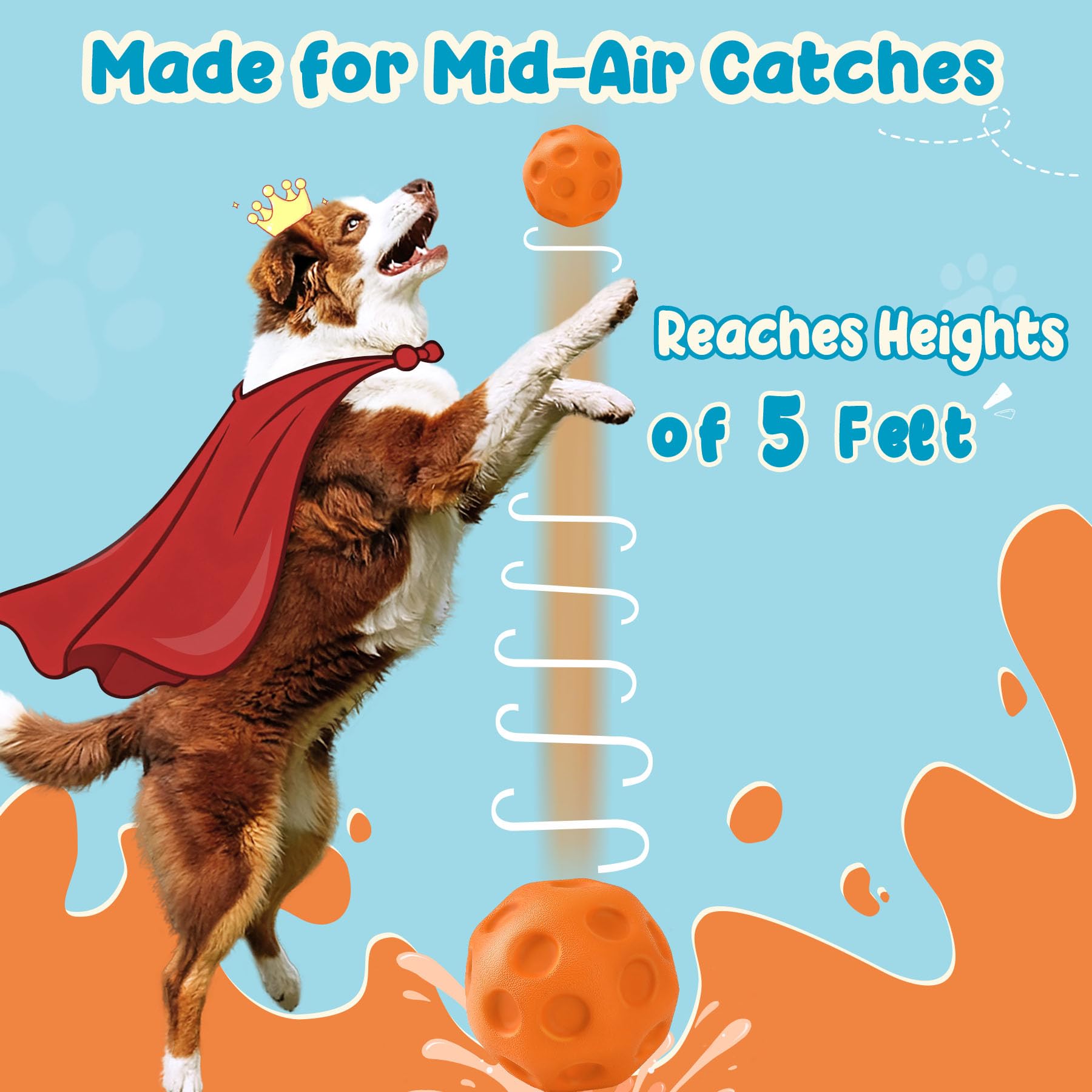 3 Pack Dog Balls For Medium & Large Dogs - High Bounce & Floating Fetch Balls, Interactive Outdoor Toys With Easy-Pickup Grooves, Bright Orange view 2