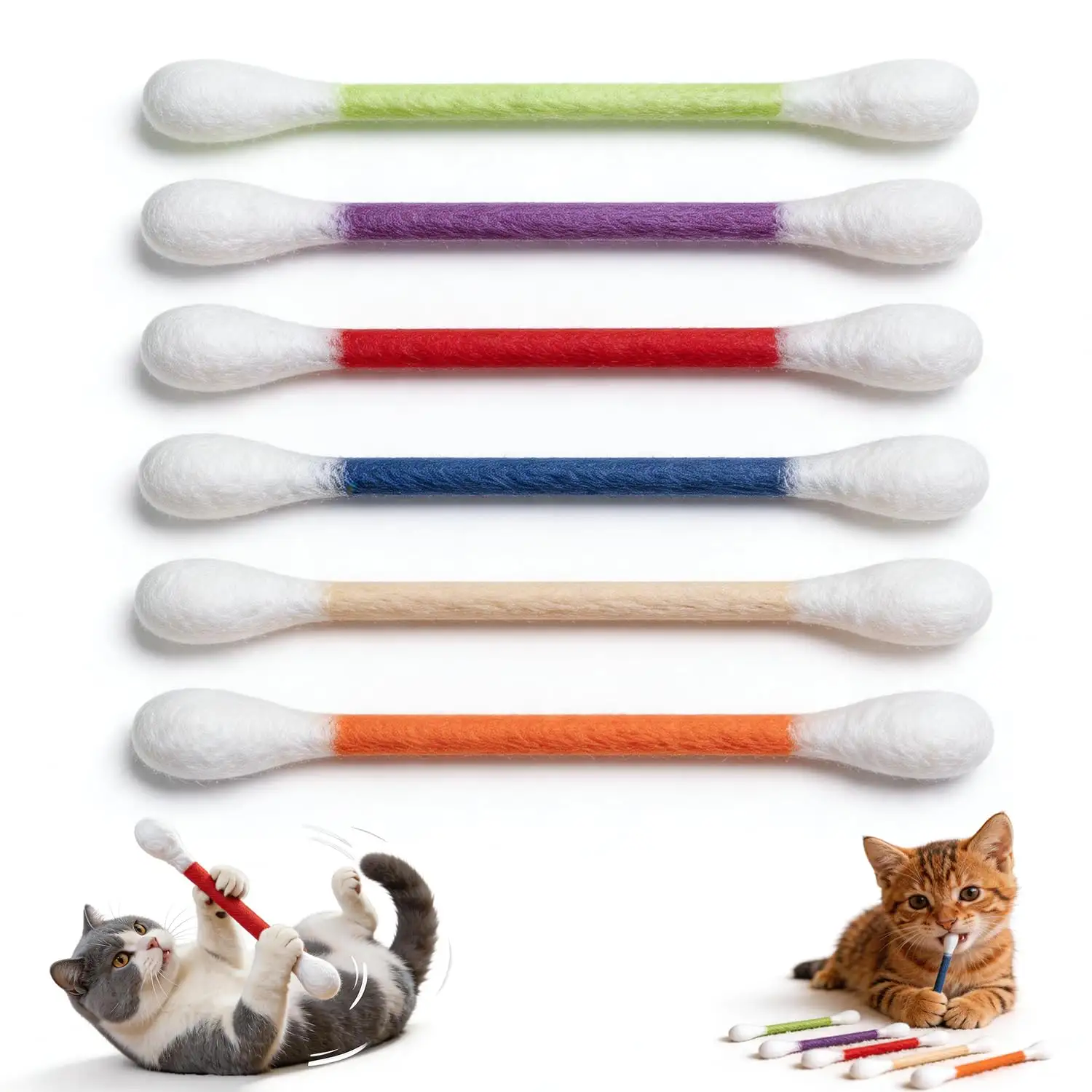 6Pack Cotton Swabs Cat Toys