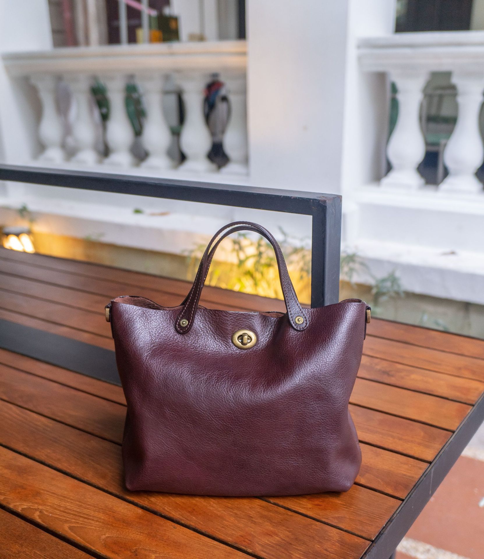 Sac fourre-tout en cuir de vache tanné aux arbres de première couche vintage – Image 7