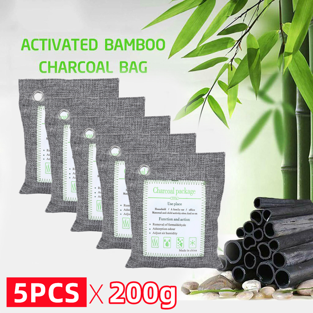 5Pcs 200g Air Purifying Bags Activated Bamboo Charcoal Bags For Home Car Shoes