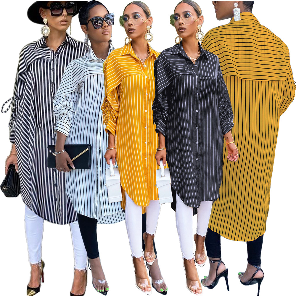 Title 12, Striped Shirt Loose Long Thin Coat Choose Top