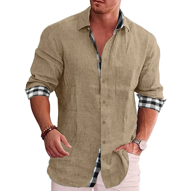 European And American Casual Men's Cotton Linen Shirt Khaki - Shop at LoveMi