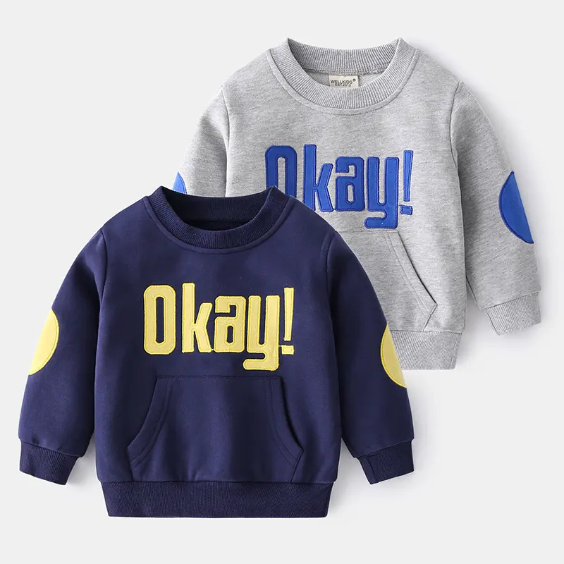 Casual Trendy Boys English Printing Pullover Round Neck Long