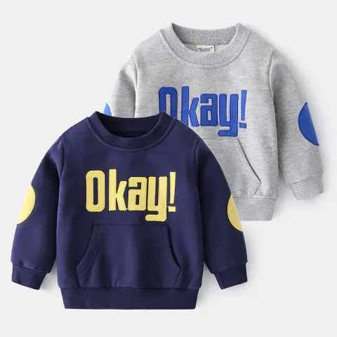 Casual Trendy Boys English Printing Pullover Round Neck Long