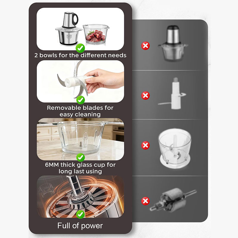 Hachoir à viande électrique avec récipients en verre et en acier inoxydable – Image 6