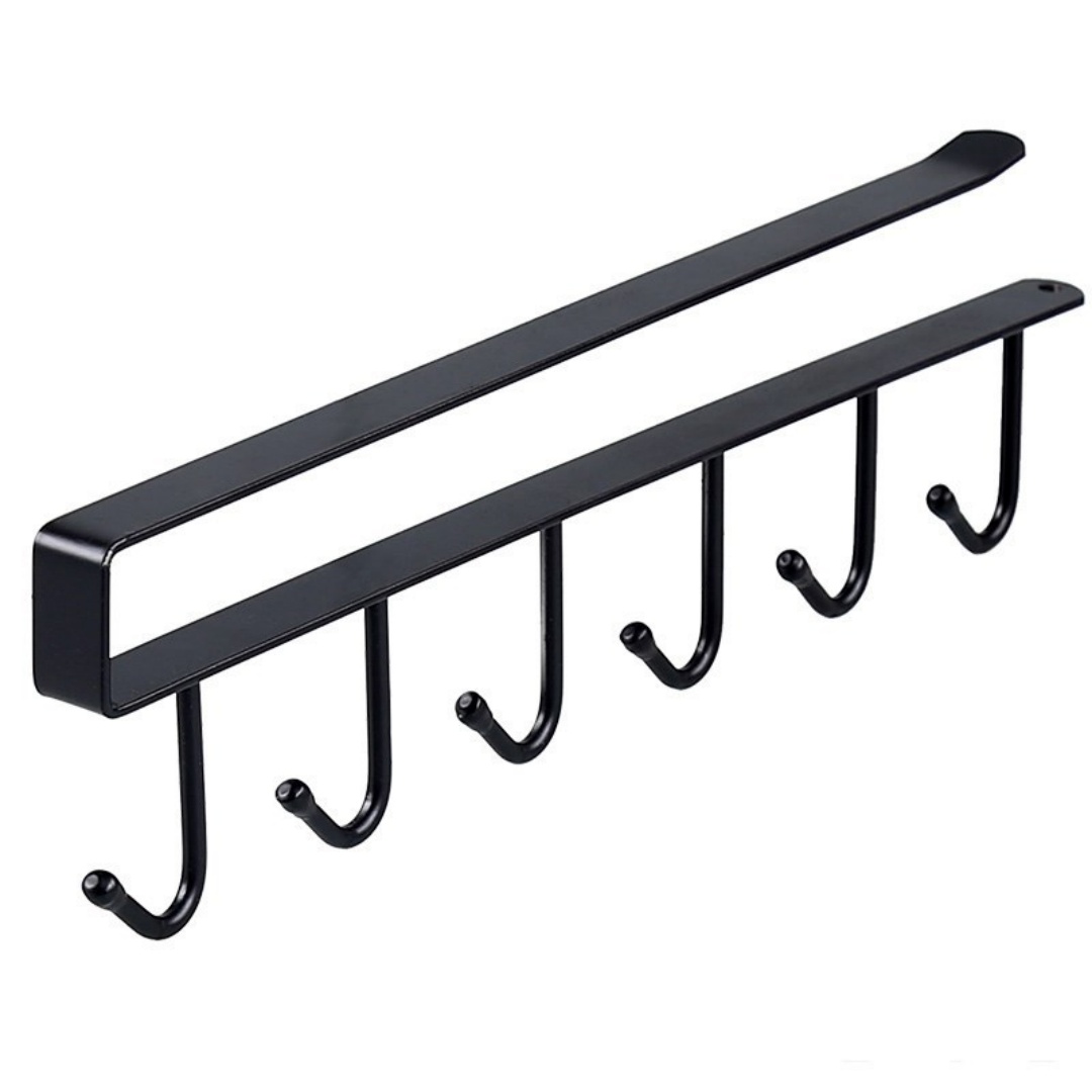 Self Pickup Only - Kitchen Wrought Iron Seamless Nail Free Hook Multi Row Cabinet Storage Rack, Six Row Hook Wardrobe, Six Row Hook Organizing Rack - Image 1