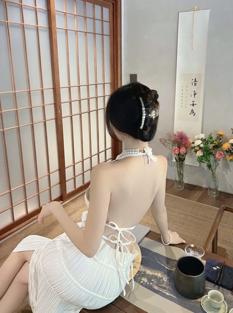 French Women's Pleated Lace-up Top