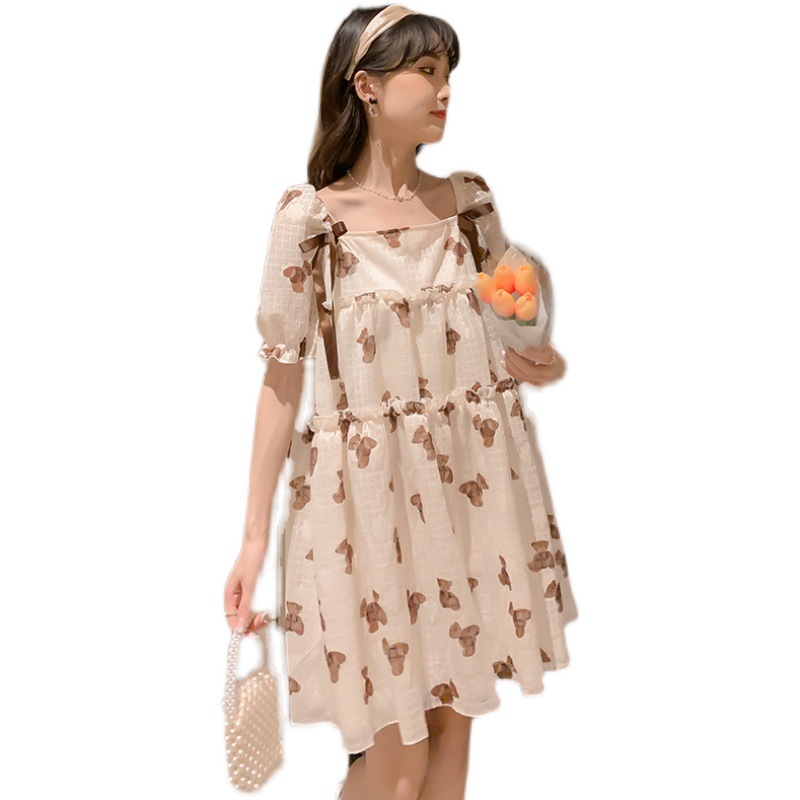 Maternity Dress Thin Chiffon Print Loose Dress Mid-length Maternity Dress