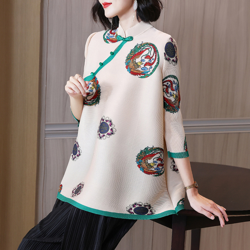 Retro Print Improved Cheongsam Plus Size Women's Top