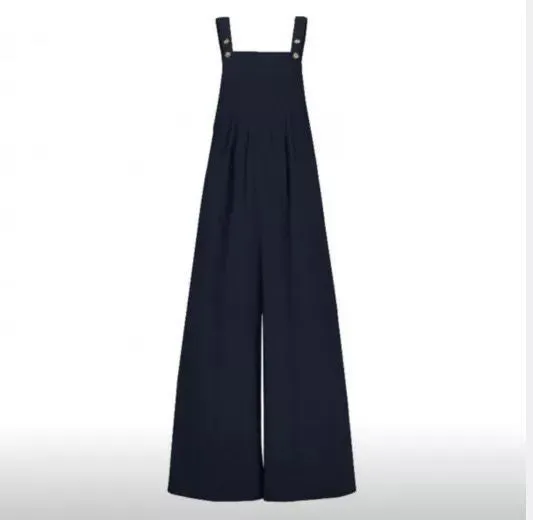 Cotton And Linen Solid Color Suspenders Long Wide leg Jumpsuit Black - Shop at LoveMi