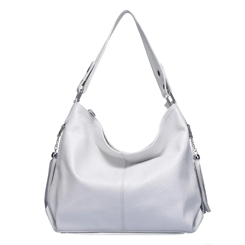 New Style Cowhide Shoulder Bag Fashion Tassels - White
