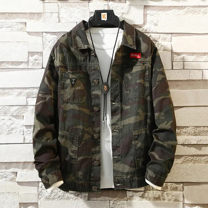 New Mens Camouflage Denim Jacket Coat Man