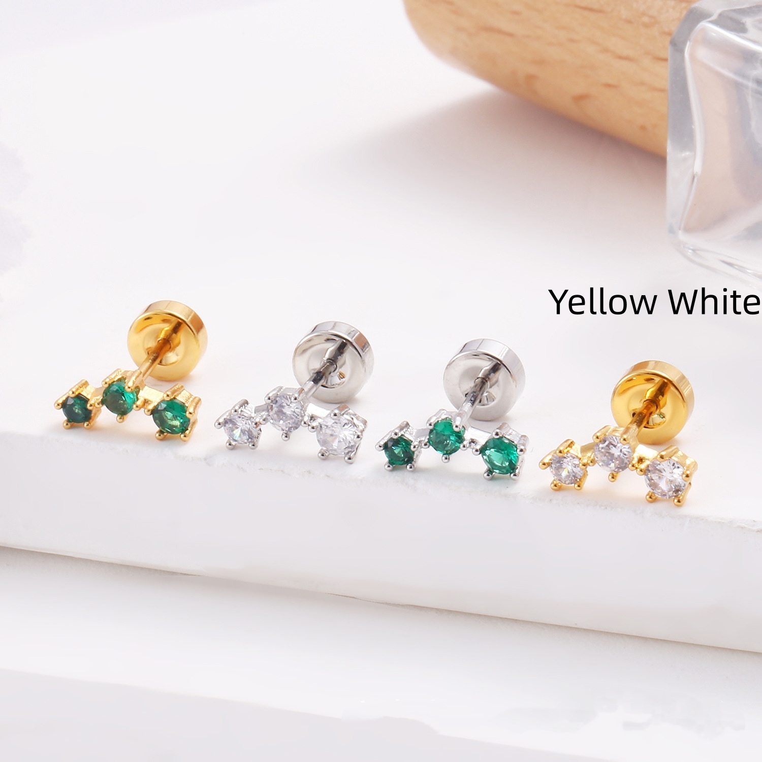 Stainless Steel Lip Studs With Heart shaped Zircon Earrings thumbnail 3