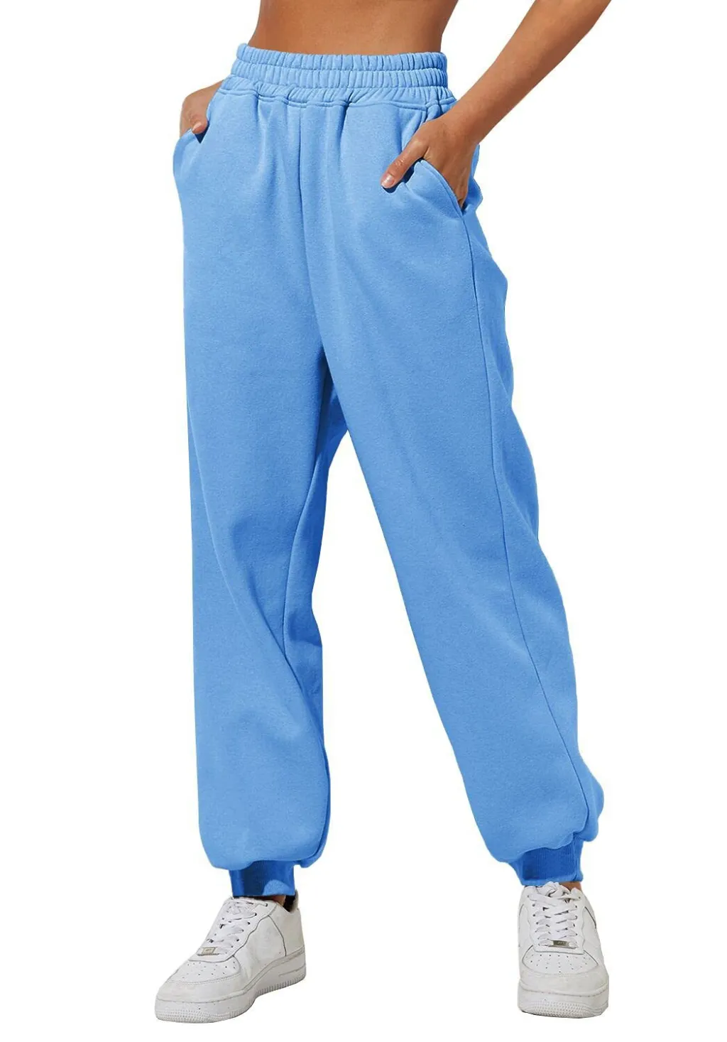Women's Trousers With Pockets High Waist Loose Jogging Sports Pants Comfortable Casual Sweatshirt Pants - Blue
