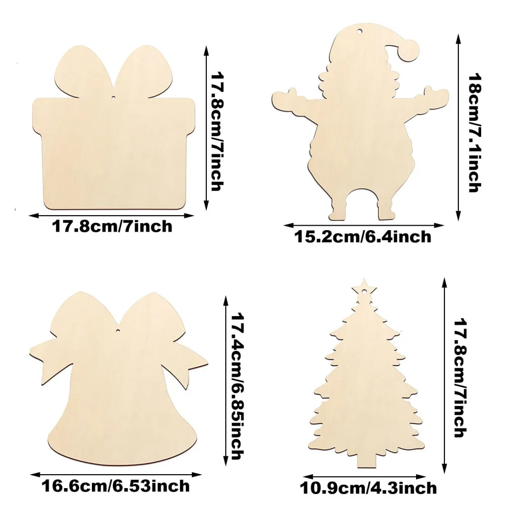 Unfinished Paintable Blank Wooden Christmas Festival Decoration Ornaments 5 Designs Xmas Tree Hanging Wood Slices DIY Art Crafts For Christmas Part...