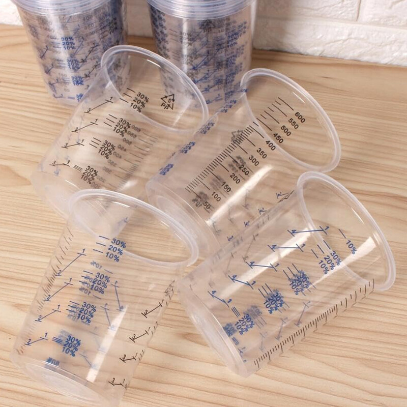 50X Clear Paint Plastic Mixing Cups 600CC Calibrated Measuring Polypropylene New