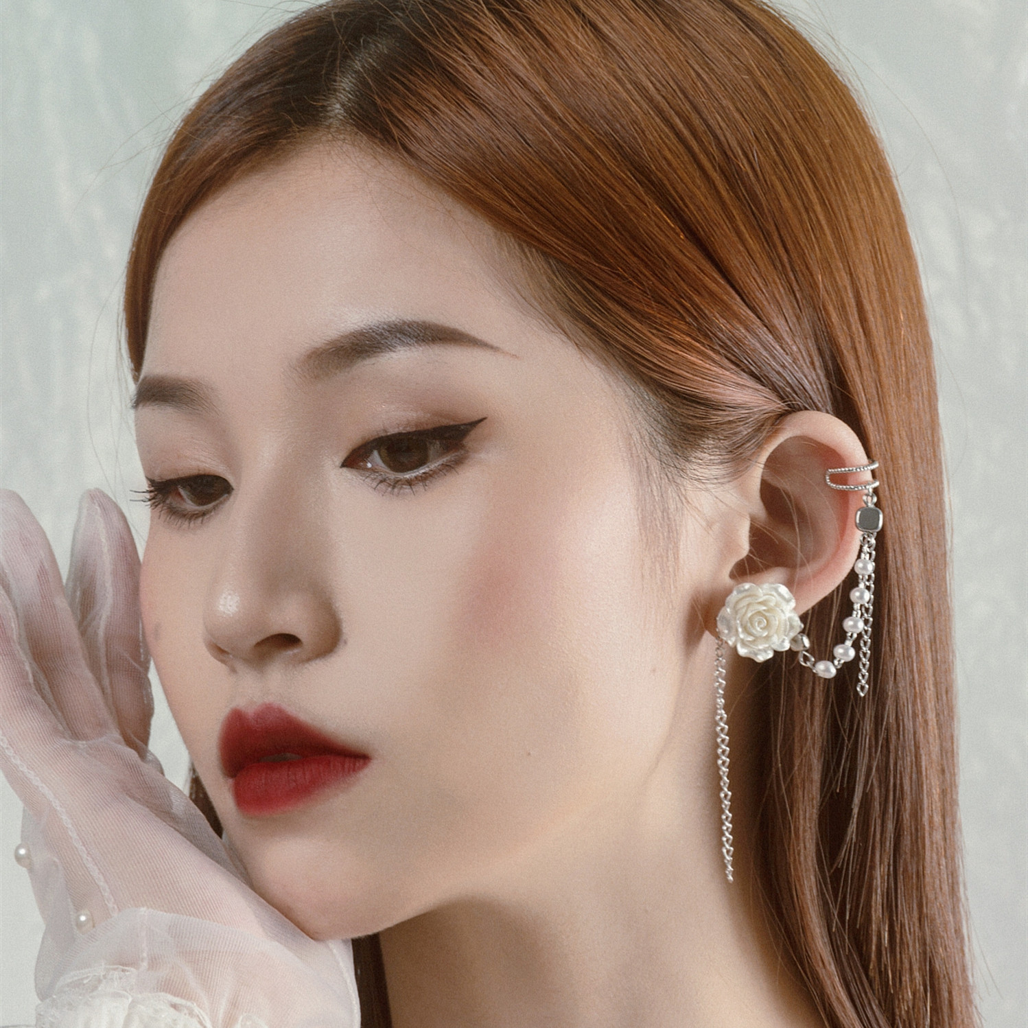 Title 6, Asymmetric Earrings With Floral Temperament