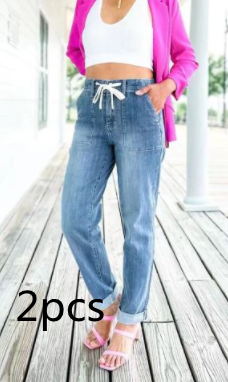 Women's Loose All match Casual Straight leg Jeans Light Blue2Pcs - Shop at LoveMi