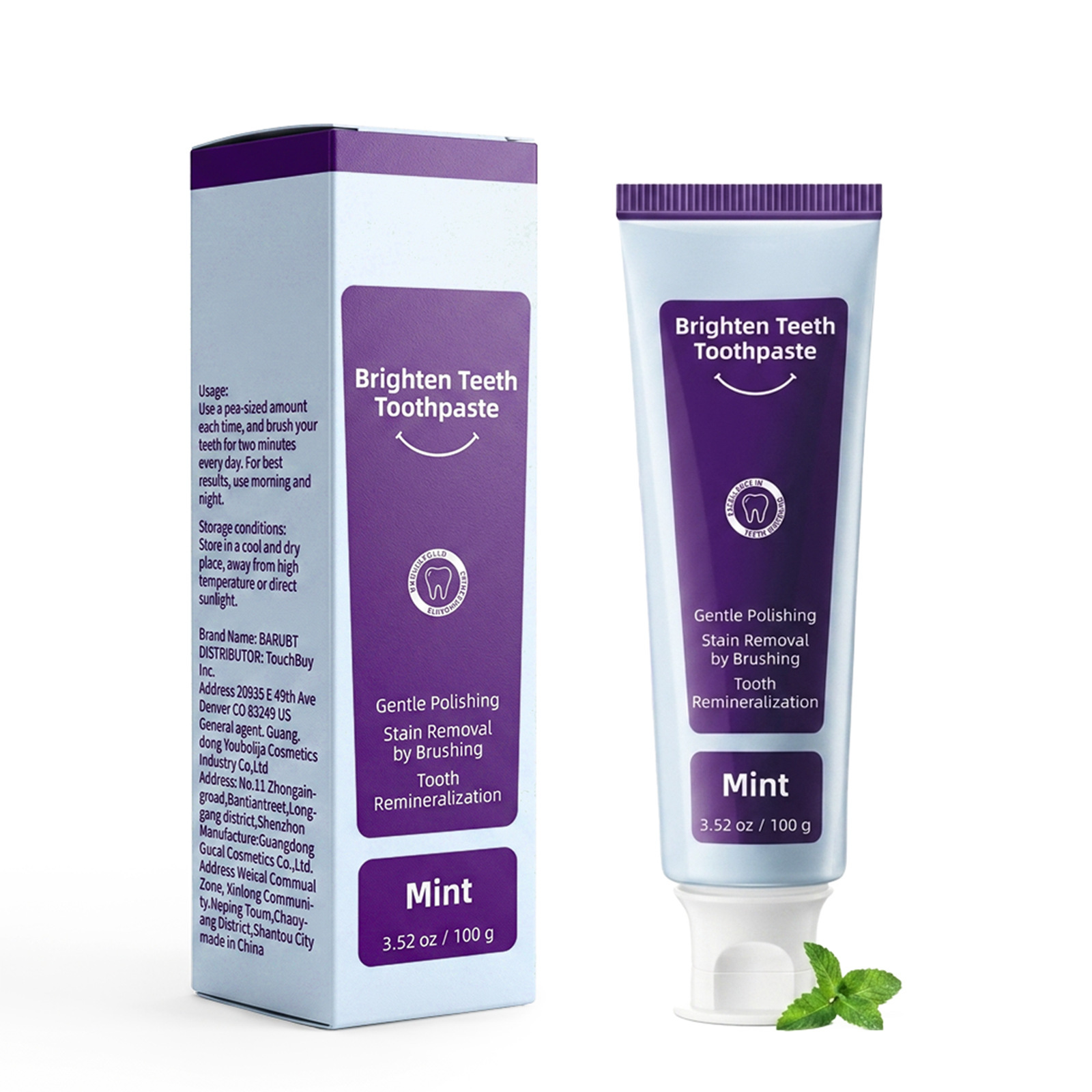 Brighten Teeth Mint Toothpaste, Gentle Polishing Stain Removal