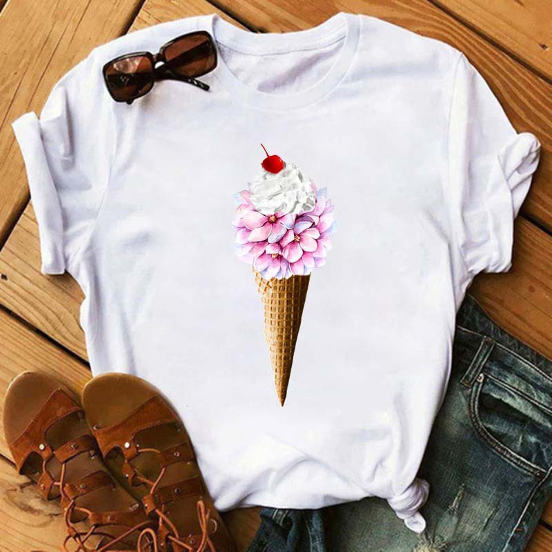 Title 2, Ice Cream Flower Print Men And Women Couple Sho...