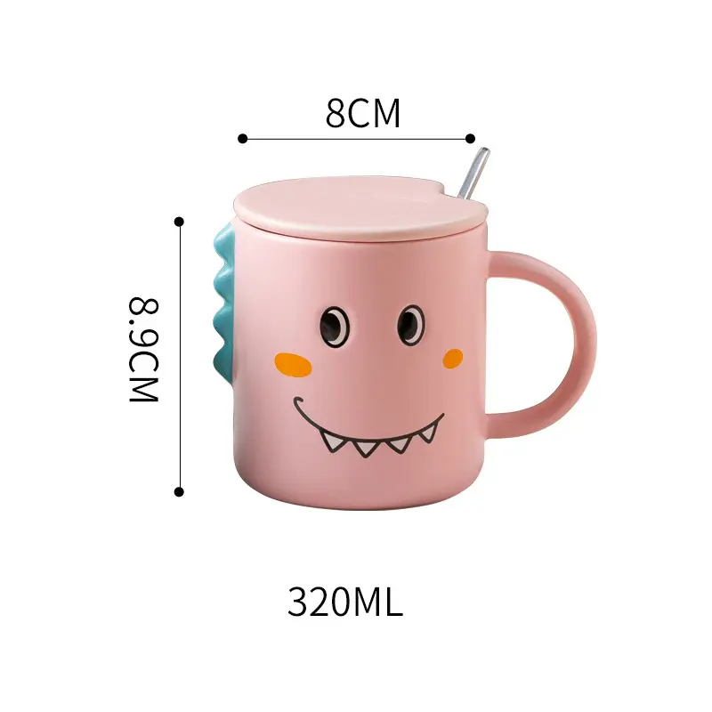 Cute Cartoon Dinosaur Ceramic Cup With Lid Spoon