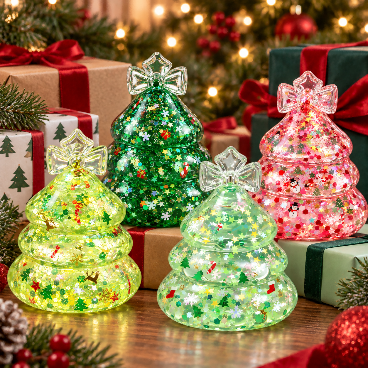 Clear Christmas Tree  Toy, Slow Rising Glitter Squeeze Stress Toy, Sensory Fidget Decompression Toy For Anxiety Relief, Festive Desk Decor Novelty For Adults