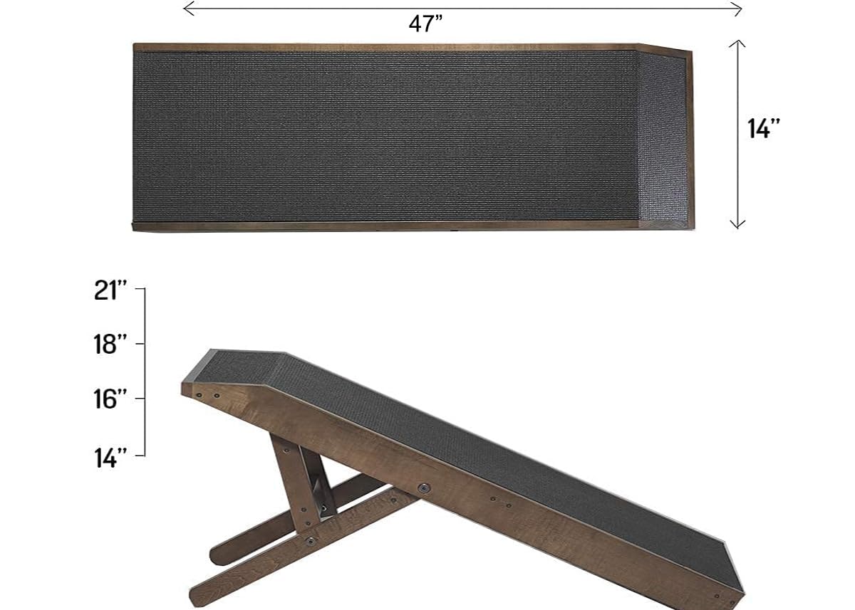 Dog Ramp For Bed Small Dog & Large Dogs - 24 H Folding Dachshund Ramp Hardwood Pet Ramp For Couch With Platform Top Anti-Slip Surface - 47 L Dog Ramps For Medium Dogs & Old Cats