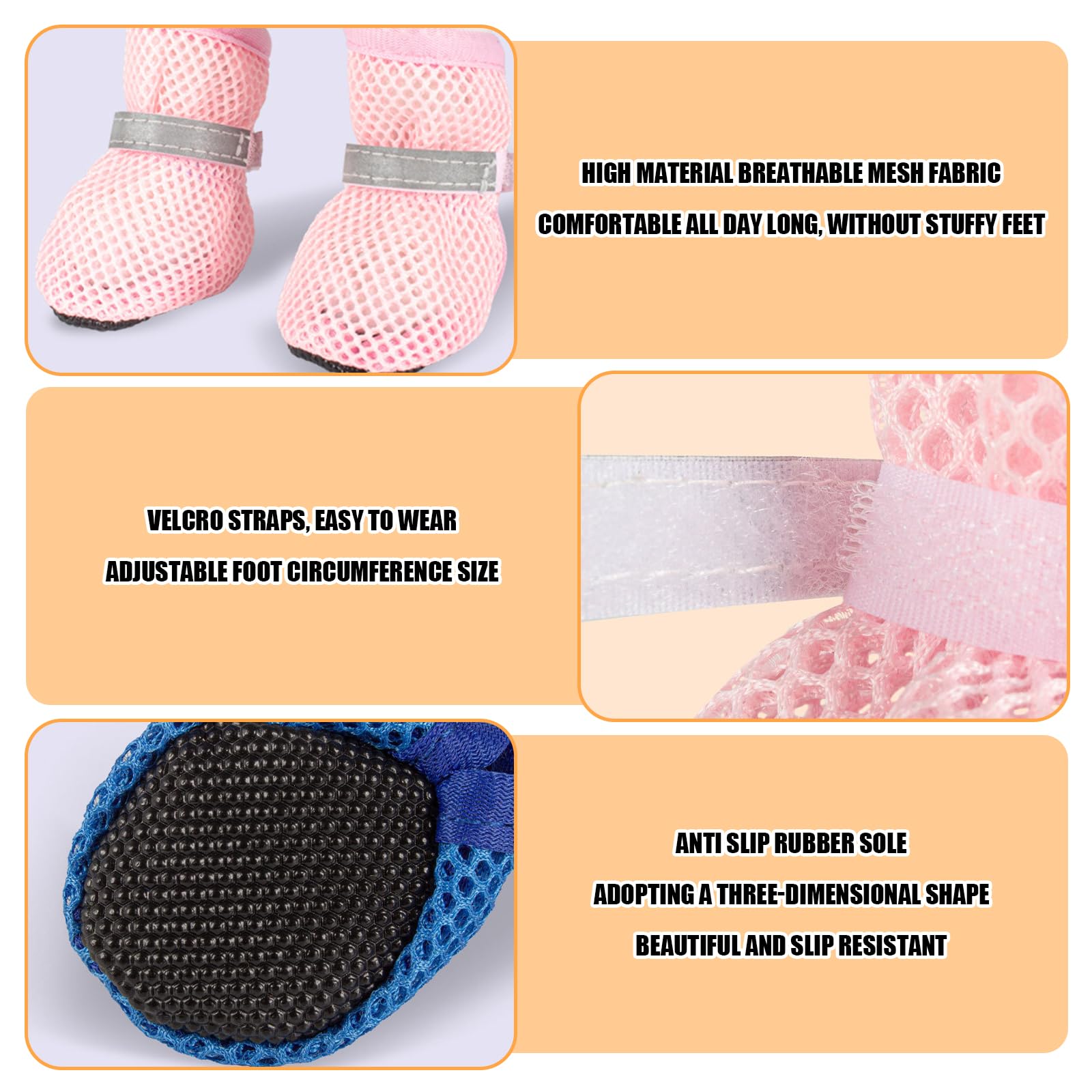 Small Dog Shoes For Hot Pavement, Breathable Summer Dog Boots With Mesh, Non-Slip Sole, Adjustable Reflective Straps, Paw Protection For Outdoor Walking view 5
