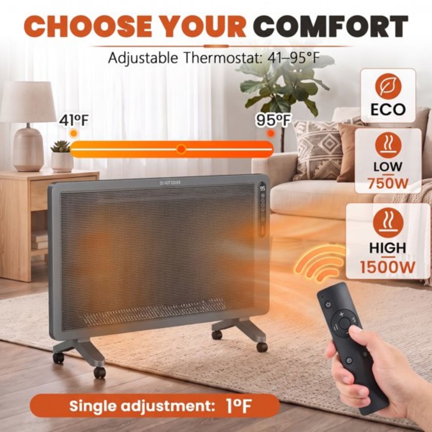 Panel Convection Heater, 1500W, Remote Control, Wall Mount And Freestanding, 25H Timer, Overheat And Tip-Over Protection image 10