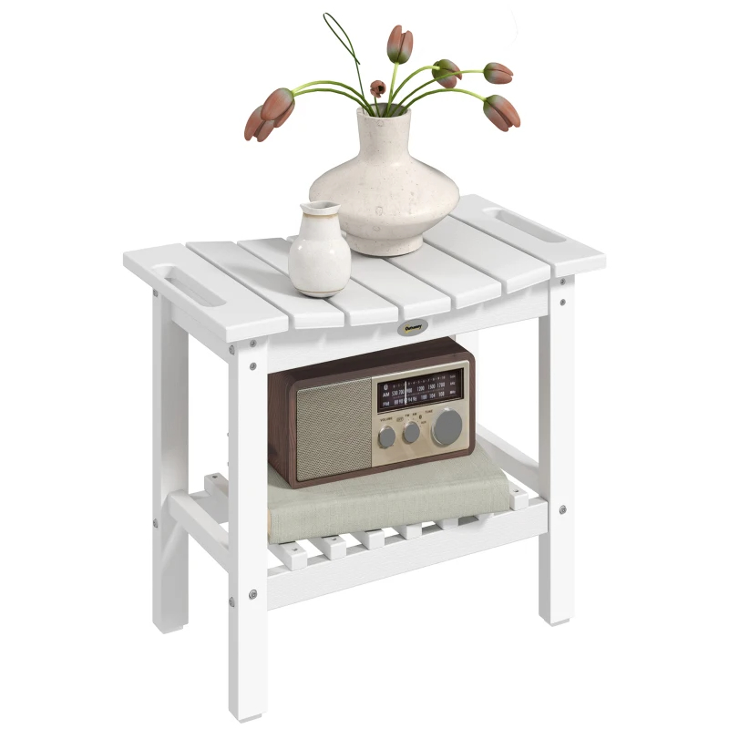 HDPE Shower Bench, Waterproof Shower Stool With Handle, Storage Shelf, Non-Slip Pads For Indoor Outdoor, White