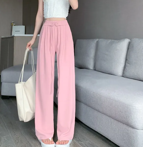 High Waisted Loose Fitting Suit Pants - Pink