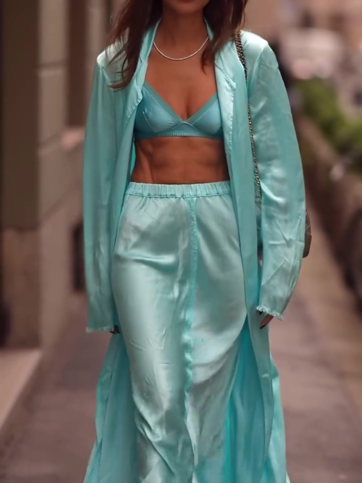 Satin Long Top & High Waist Skirt Set