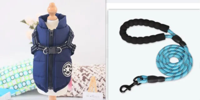 Waterproof Dog Clothes Winter Dog Coat With Harness Warm Pet Clothing Big Dog Jacket Chihuahua Labrador Coat Costume Blue - Shop at LoveMi