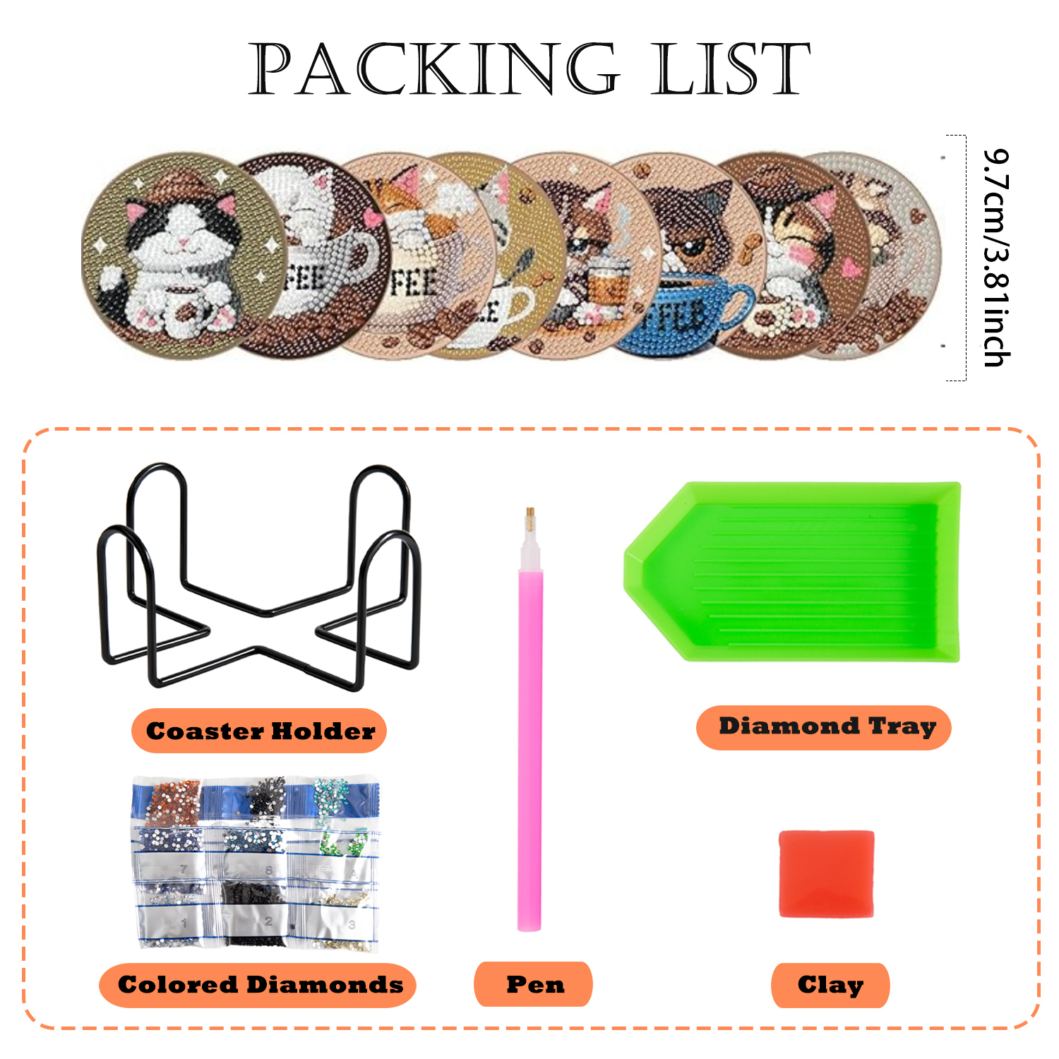 Diamond Art Drawing Coaster With Bracket, DIY Cat Pattern Diamond Art Coaster, Suitable For Adults And Beginners Diamond Drawing Kit, Diamond Kit Craft Supplies, Exquisite Gifts For Friends