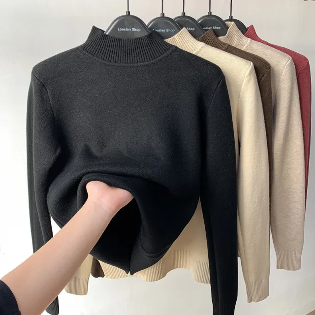 Autumn And Winter New Thickened Half High Collar Underwear Bottoming Shirt Black - Shop at LoveMi