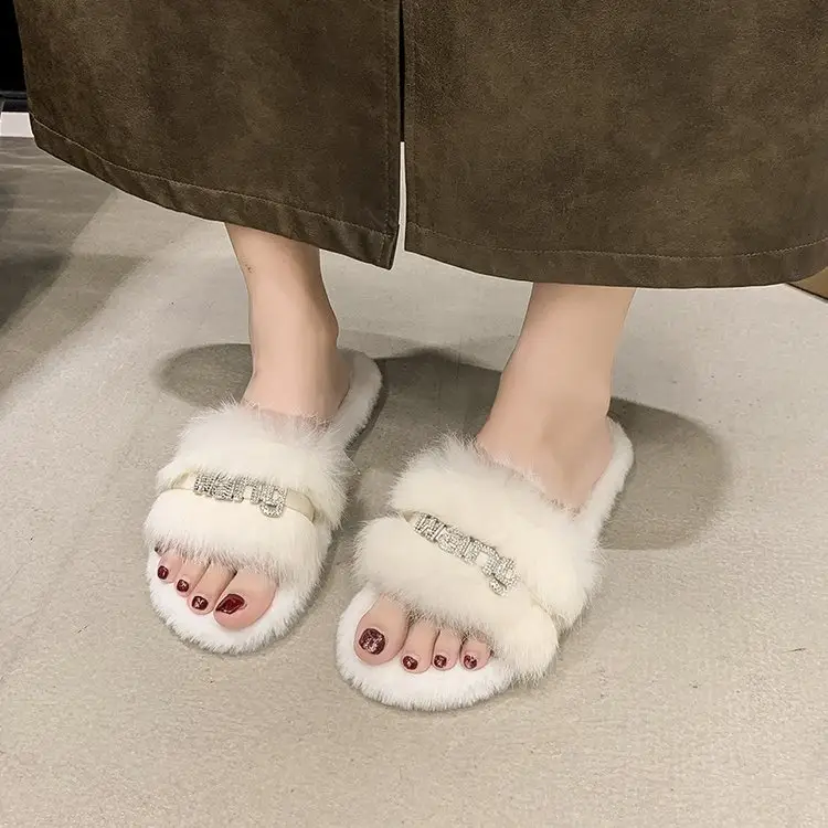 Women's Furry Slippers, New Letter Embroidered Fleece