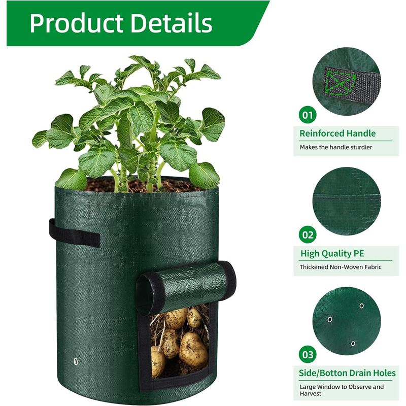 10 Gallon -6 Pack Potato Grow Bags, Heavy Duty PE Fabric Pots With Flap And Handles, Green Planter Bags For Potato Vegetables Outdoor Garden, For All Plants Growing 6