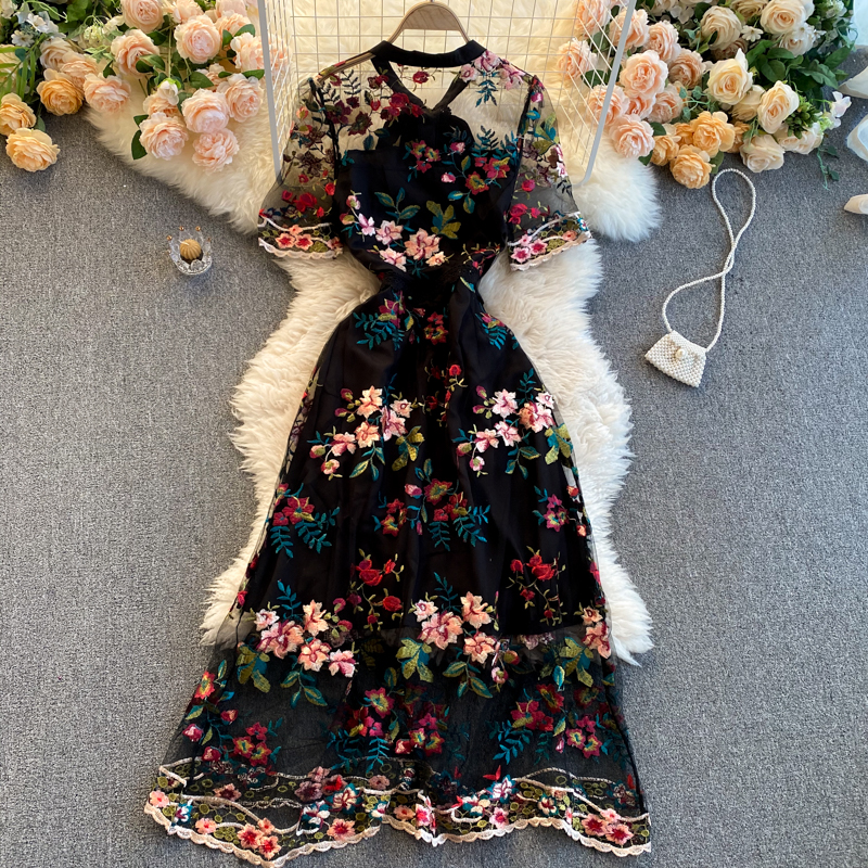Bow-Neck Short-Sleeve Dress