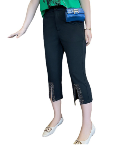High Waist Cropped Pants Elastic All Match Hot Drill Casual Black - Shop at LoveMi